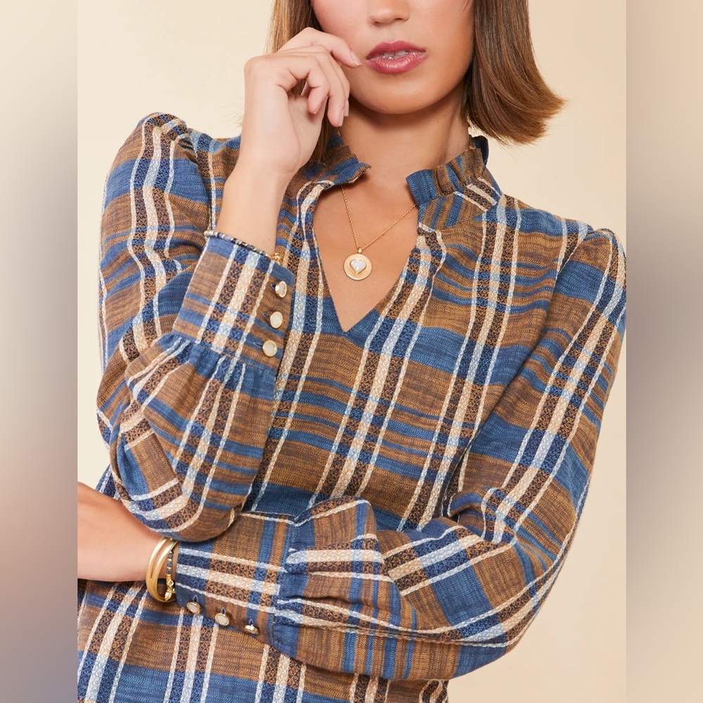 NWOT Spartina 449 Bethany Kalalanta Plaid Navy Blouse